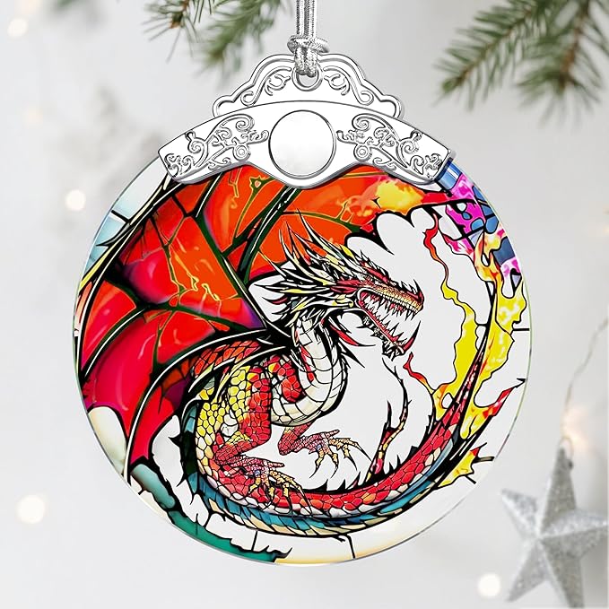 Dragon Christmas Ornaments, Stained Glass Christmas Decorations – Ideal Gifts for Dragon Lovers, Holiday & Xmas Gift Ideas