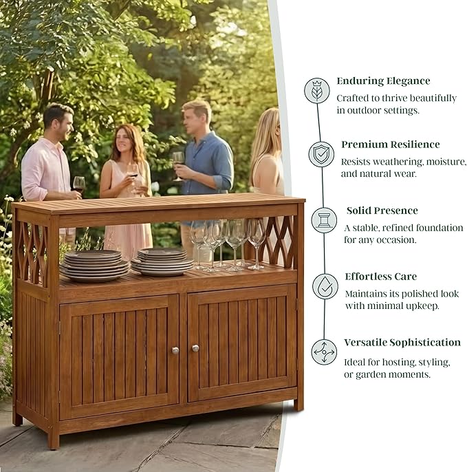DTY Outdoor Living Longs Peak Eucalyptus Wood Sideboard Table, Outdoor Buffet Cabinet with Storage, Brown Weather-Resistant Finish