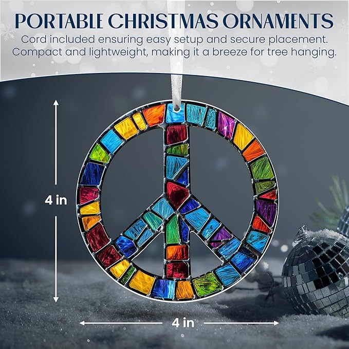AVERXO Peace Ornament Christmas Decorations - Acrylic Boho Christmas Ornaments 2025 - Peace Sign Ornament for Boho Home Decor, Hippie Gifts for Women, Positive Energy Gifts for Mom Grandma Sister
