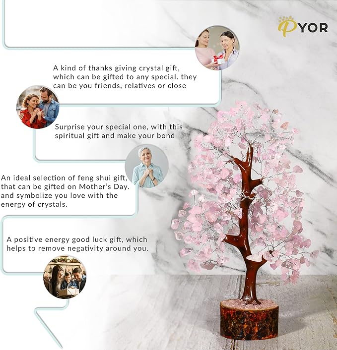 PYOR Rose Quartz Tree, Pink Office Decor, Money Tree, Rose Quartz Crystals, Pink Office Accessories, Gemstones, Feng Shui Decor, Spiritual Gifts for Women, Healing Crystals and Gems
