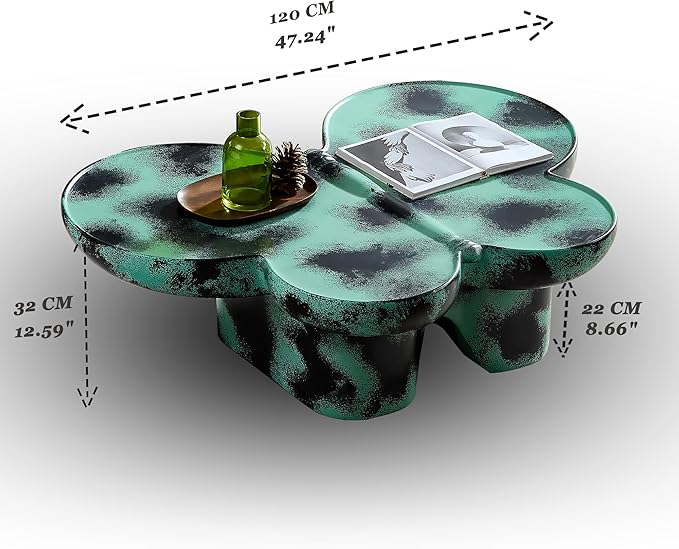 Large 47-inch Modern Glass Top Coffee Table, Mid-Century Green & Black Accent Table for Spacious Living Room, Lounge or Office (Green + Black)