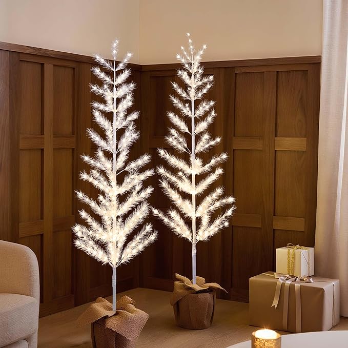Lightshare 6FT Feather Lighted Tree Set of 2, 244L Warm White LED Decorative Trees with Metal Base, Elegant Indoor Floor Lamp for Home, Wedding, Party, Holiday Décor
