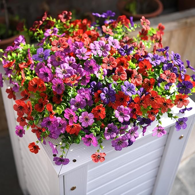 Artificial Flowers for Outdoors, 12 Bundles Multicolor Silk Fake Flower for Spring Summer Decoration, UV Resistant No Fade Artificial Outdoor Plants for Home Planter Porch Patio Yard Decor