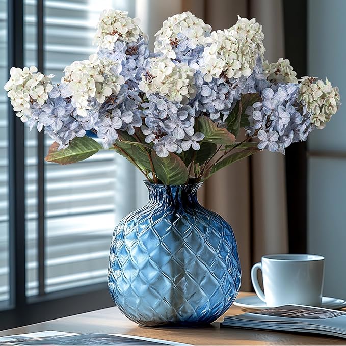 Fake Flowers Hydrangea Silk Flowers with Stems White Flowers Fake Flowers in Vase Hydrangea Artificial Flowers Winter Flowers Artificial for Decoration Vase Decor 24"8PCS Blue Without Vase
