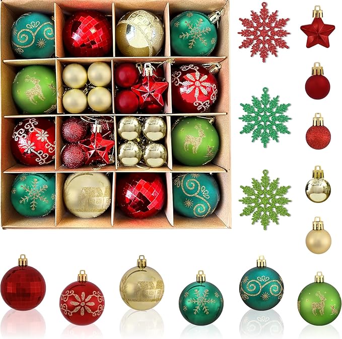 50Pcs Christmas Tree Ornaments - 2.36''/60mm Christmas Ball Ornaments Set for Xmas Tree Holiday Party Wedding Home Decorations (Green & Red & Gold)