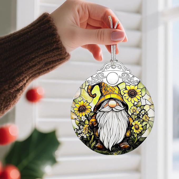 Gnome Ornament, Stained Glass Christmas Decorations, Christmas Ornaments for Tree, Holiday Ornament, Gifts for Gnome Lovers, Holiday Party Gifts, Gift Ideas & Xmas Gift