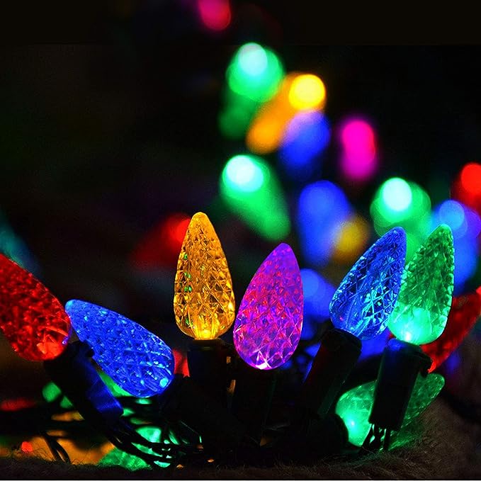C6 Christmas Lights String Multicolor Outdoor 50 LED Strawberry Xmas Tree Indoor Waterproof Decoration Plug in 18 Feet Used for Patio Party Festive Courtyard Home(Multicolor)