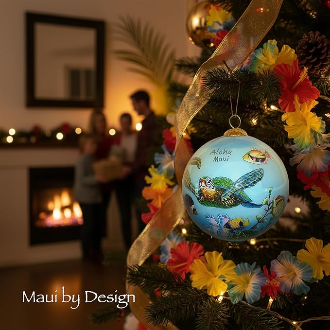 Collectible Hand-Painted Maui Sea Turtles and Tropical Fish Christmas Ornament HF/M