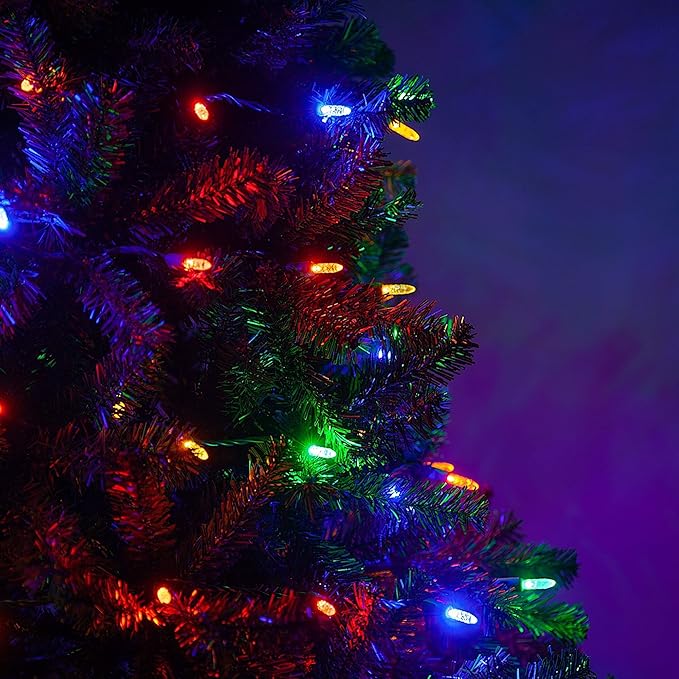 M5 LED Mini Ice Multicolor Prelamped Light Set, Green Wire - 70 M5 Multi Color LED Christmas Lights, 4" Spacing