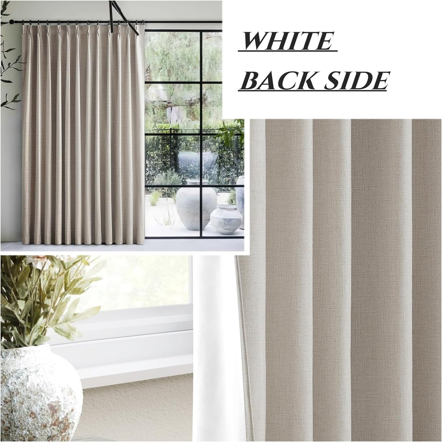 Pinch Pleated 92 Inch Curtains Blackout for Bedroom 2 Panels Set, Natural Linen Farmhouse Viral for 92-93 Inches Window Drapes Insulated Room Darkening Thick Patio Sliding Door with Back Tab Burg