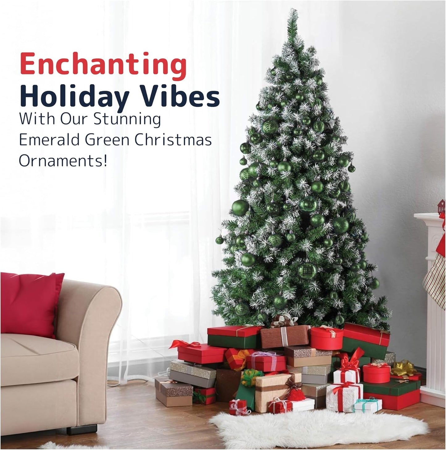 Prextex Christmas Tree Ornaments - Emerald Green Christmas Ball Ornaments Set for Christmas, Holiday, Wreath & Party Decorations (36 pcs - Small, Medium, Large) Shatterproof, 3 Size Combo