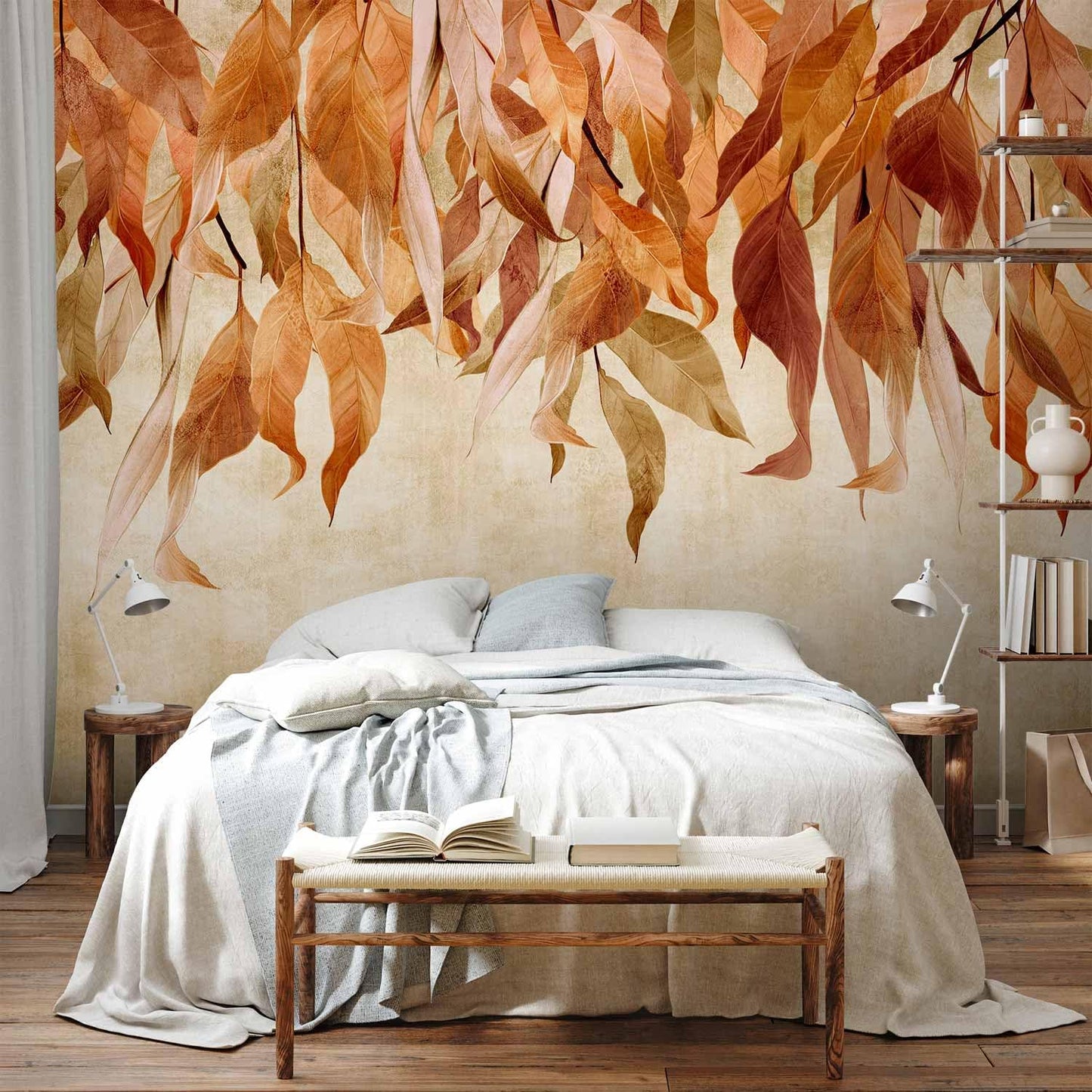 artgeist Wall Mural Hanging Leaves 79x55 in - Non-Woven Wallpaper Fleece Wall Decor Photo Print Picture Image Design Nature Botanical Concrete Orange Beige b-C-10146-a-c