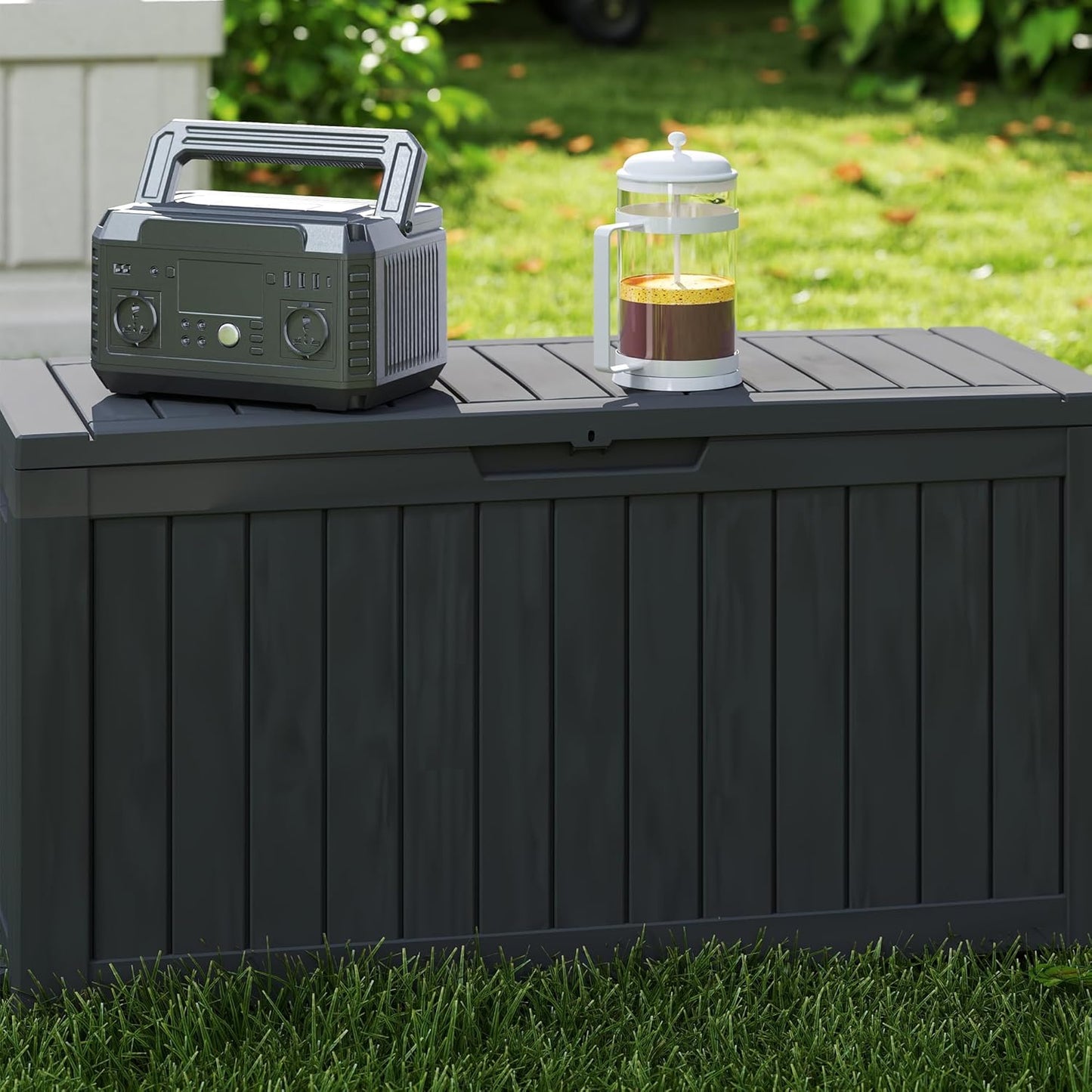 80 Gallon Outdoor Storage Box with Wheels, Waterproof Lockable Resin Deck Box Patio Storage Bin for Pool Accessories Cushion Furniture, Garden Tools, UV-Resistant Outside Delivery Black