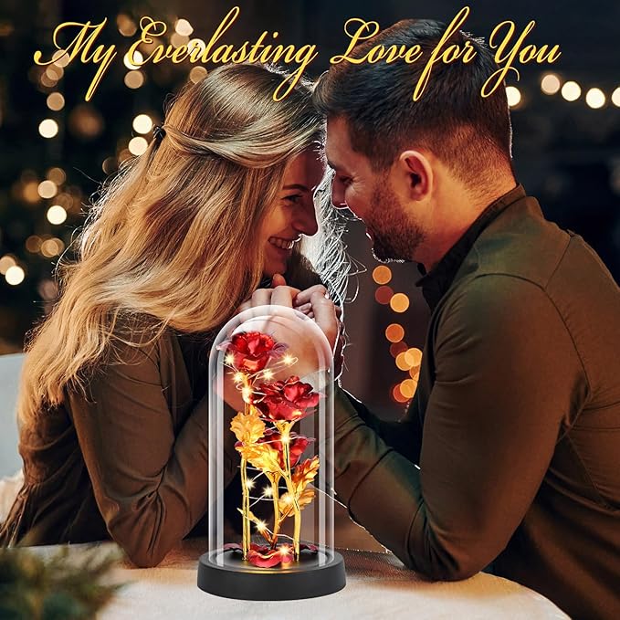 Christmas Rose Gifts for Women, Womens Gift for Christmas Birthday Gifts for Women Mom Wife Girlfriend, Light Up Rose in A Glass Dome, Rose Gifts for Valentines, Mothers Day, Womens Day (Red)