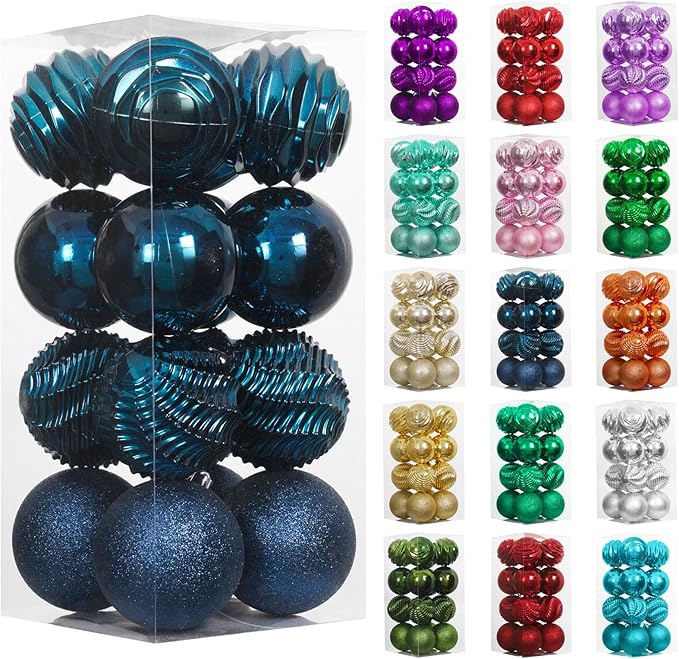XmasExp 16ct Christmas Balls Ornaments - Shatterproof Large Hanging Ball Decorative Xmas Balls for Holiday Wedding Party Xmas Tree Decoration(3.15"/80mm, Diamond Blue)