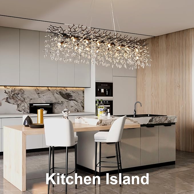 YUYI 60" Black Tree Branch Chandelier, 16-Light Rectangular Crystal Chandelier for Dining Room Kitchen Island, Luxury Modern K9 Crystal Raindrop Chandeliers Light Fixture for Living Room