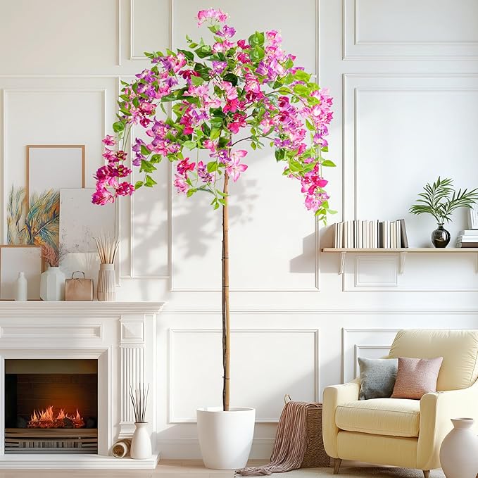 6FT Artificial Bougainvillea Tree Artificial Tree Tall Potted Fake Bougainvillea Trees for Outdoor Indoor Lifelike Potted Faux Plants with Wood Trunk and Flowers Office Wedding Home Decor