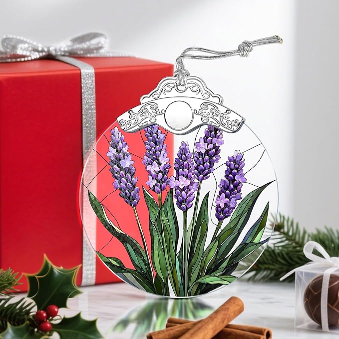 Christmas Ornaments: Stained Glass Ornament, Christmas Tree Ornament, Hanging Ornaments for Home Decor & Xmas Tree Decorations – Exquisite Holiday Decor, Gifts & Holiday Present - Lavender Flower