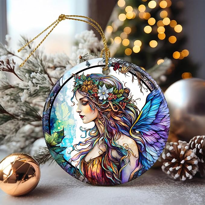Stained Ceramic Fairy Ornament - Fairy Christmas Ornaments - Christmas Tree Ornaments - Christmas Decorations - Fairy Decor for Office, Room, Home - Holiday Present Ideas - B