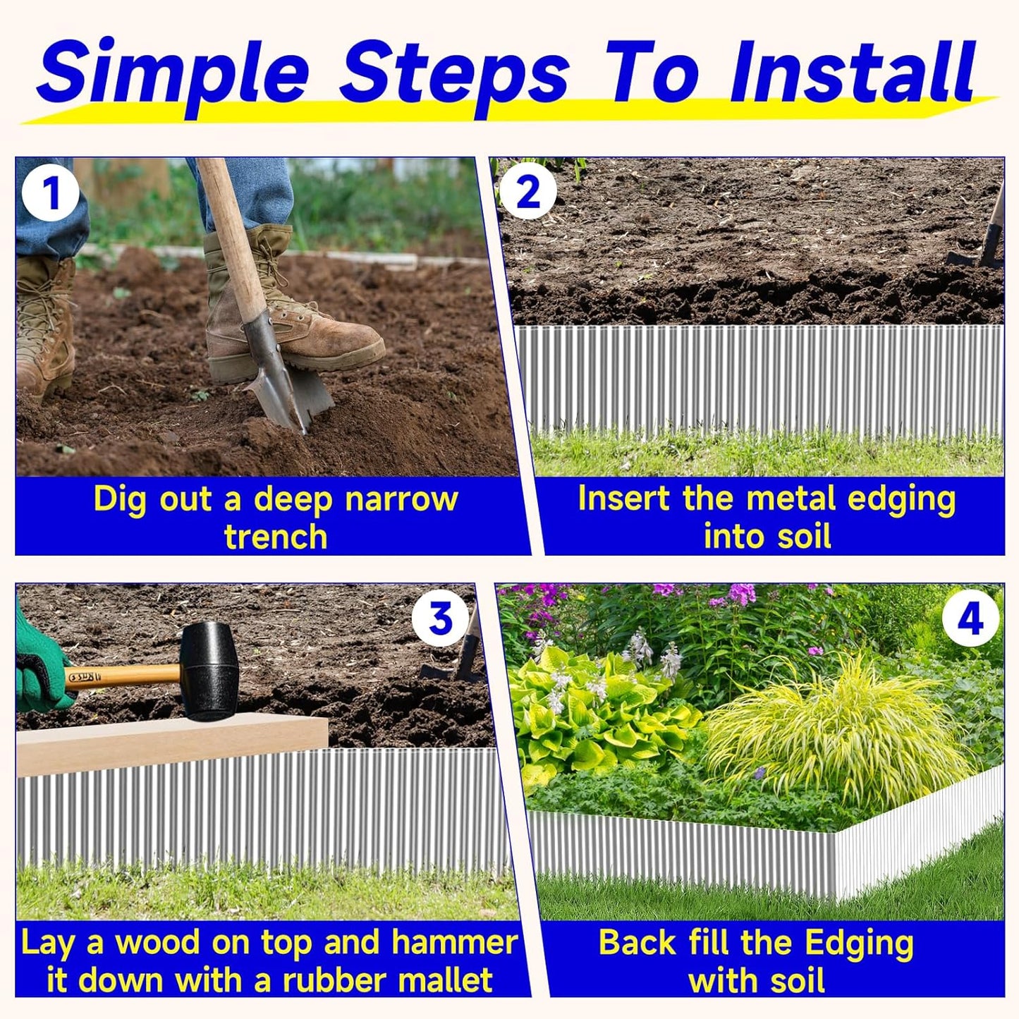 Corrugated Garden Edging, 10"×10Ft Galvanized Steel Landscape Edging & Lawn Edging Border, Metal Garden Border for Flower Beds, Garden，Lawn，Raised Beds & Tree Surrounds (Silver)