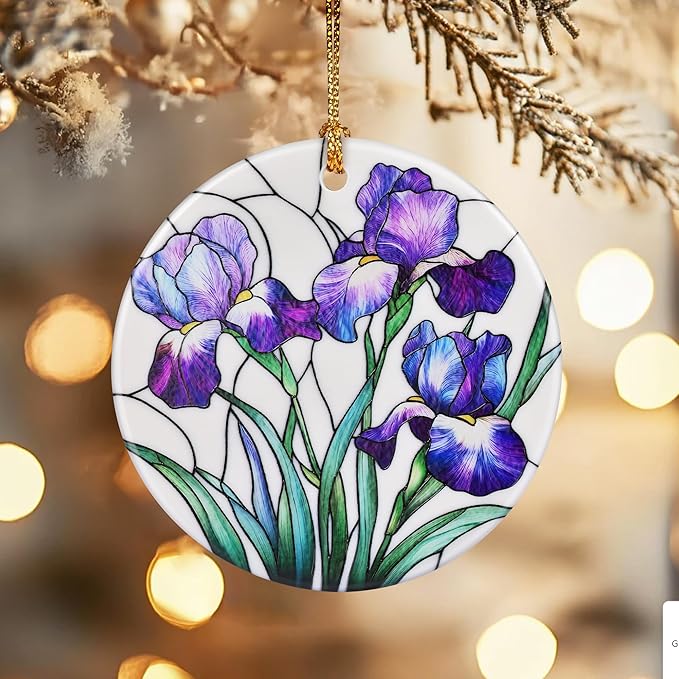 Christmas Ornaments, Dodosky 2.8in Ceramic Iris Flower Ornament, Xmas Decor, Christmas Tree Ornaments, Xmas Decorations for Tree, Holiday Ornament, Iris Flower Gifts, Gifts for Women, Mom, Grandma