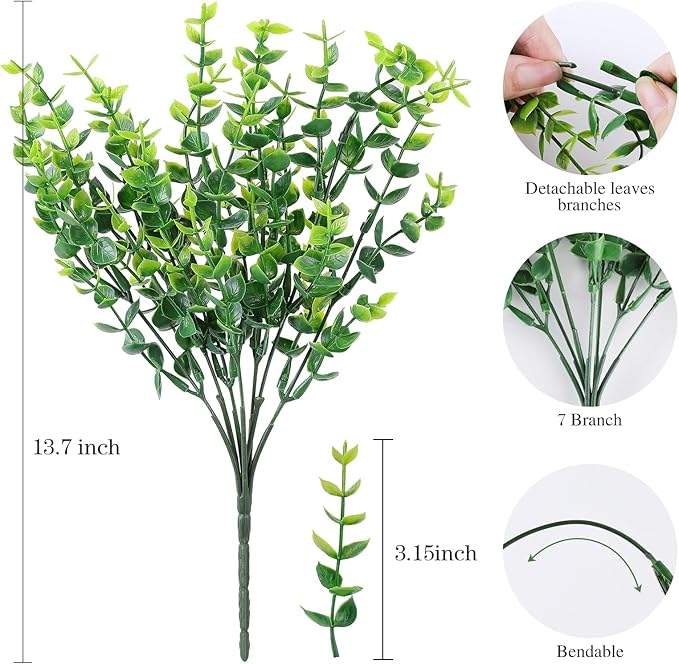 AGIRL 24 Bundles Fake Plants Greenery Stems,Artificial Plants for Outdoor,No Fade Faux Plastic Plants for Hanging Indoor,St Patricks Day Decoration Garden Porch Window Box Home Wedding Farmhouse