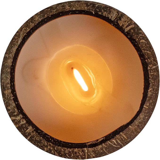 Restaurantware-Coco Casa 3.9 x 2.8 Inch Coconut Shell Candle, 1 Hand Poured Coconut Bowl Candle - Sandalwood and Shea Fragrance, Double Wax Blend, Soy Wax Scented, Wooden Wick