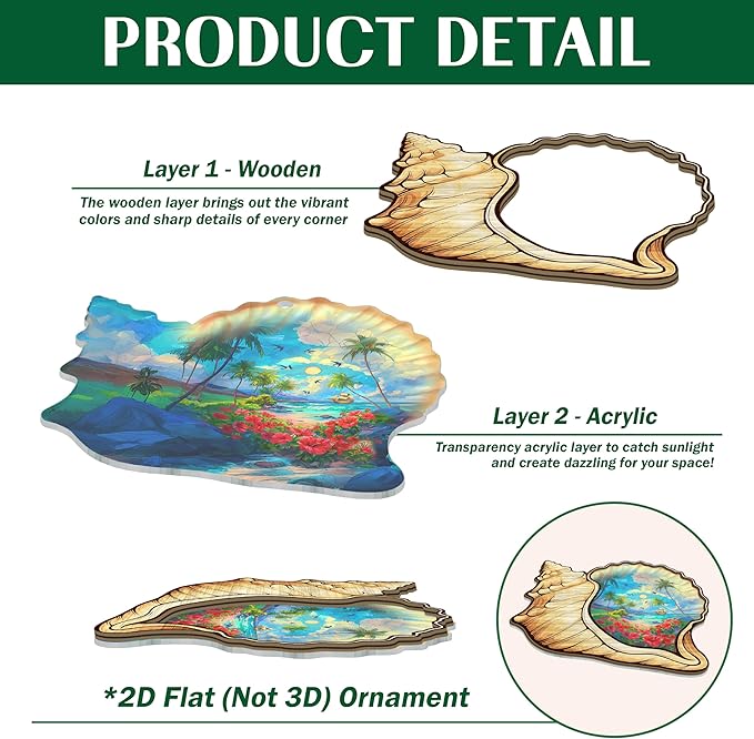 Christmas Beach Gifts for Women - 2D Flat (Not 3D) Suncatcher Christmas Ornaments 2025 - Beach Ornament Rustic Home Decor, Ocean Gifts for Women Mom, Seashell Decor, Seashell Ornaments for Tree