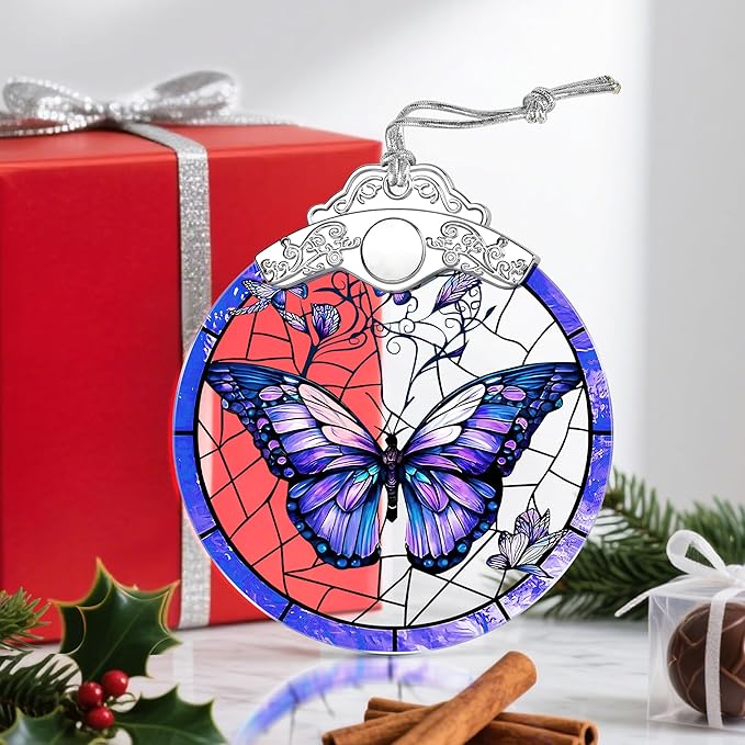 Christmas Ornaments: Stained Glass Ornament, Christmas Tree Ornament, Hanging Ornaments for Home Decor & Xmas Tree Decorations – Exquisite Holiday Decor, Gifts & Holiday Present - Butterfly
