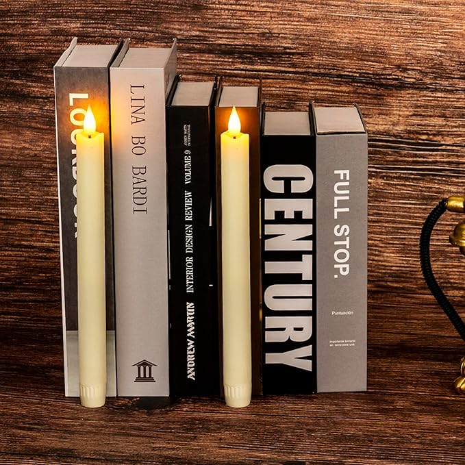 Homemory 2 Pcs Real Wax Made Flameless Taper Candles with Remote and Timer, 9.6" Ivory Battery Operated Candle Stick Flickering, Led Taper Candles with Lifelike Flame for Indoor Home Decor