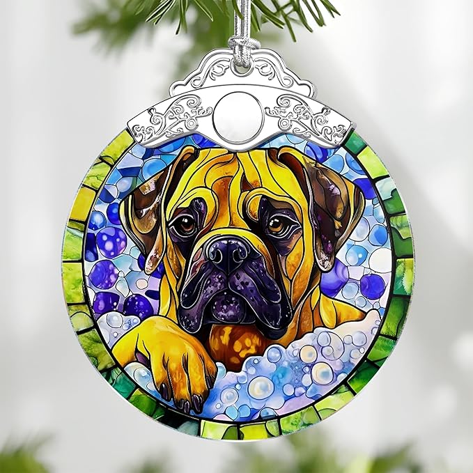 Bullmastiff Dog Stained Glass Ornament, Christmas Ornament – Christmas Tree Decor, Holiday Decor, Stocking Stuffer, Gift Idea, Gifts for Dog Lover, Pet Lover