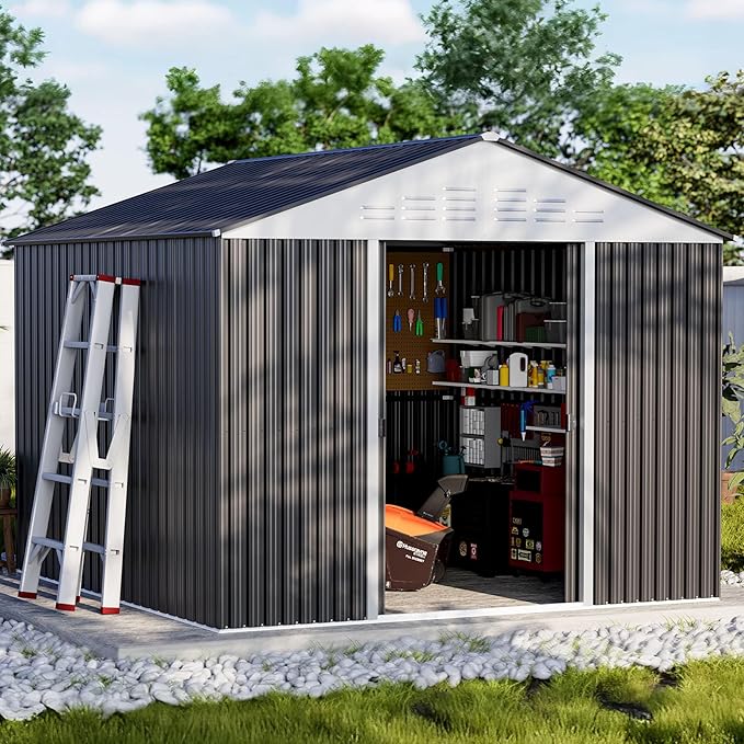 6x4.9 FT Outdoor Storage Shed Garden Shed with Sliding Door - Metal Shed for Garden Backyard Steel Outdoor Shed with Updated Frame Structure for Patio Lawn