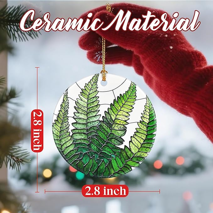 Christmas Ornaments, Dodosky 2.8in Ceramic Fern Plant Ornament, Xmas Decor, Christmas Tree Ornaments, Xmas Decorations for Tree, Holiday Ornament, Gifts for Plant Lovers, Gifts for Women, Men