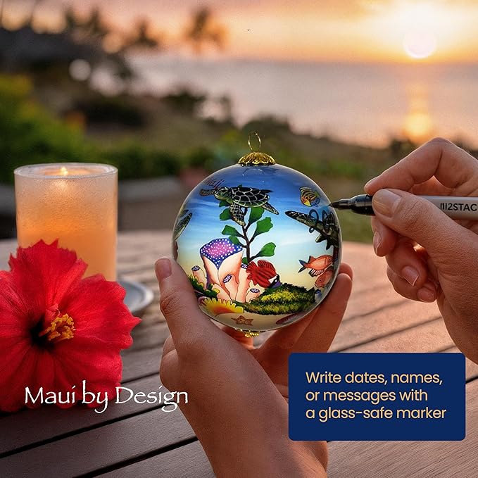 Collectible Hawaiian Sea Turtles Ornament Collectible, Hand Painted from Inside The Glass TA/M