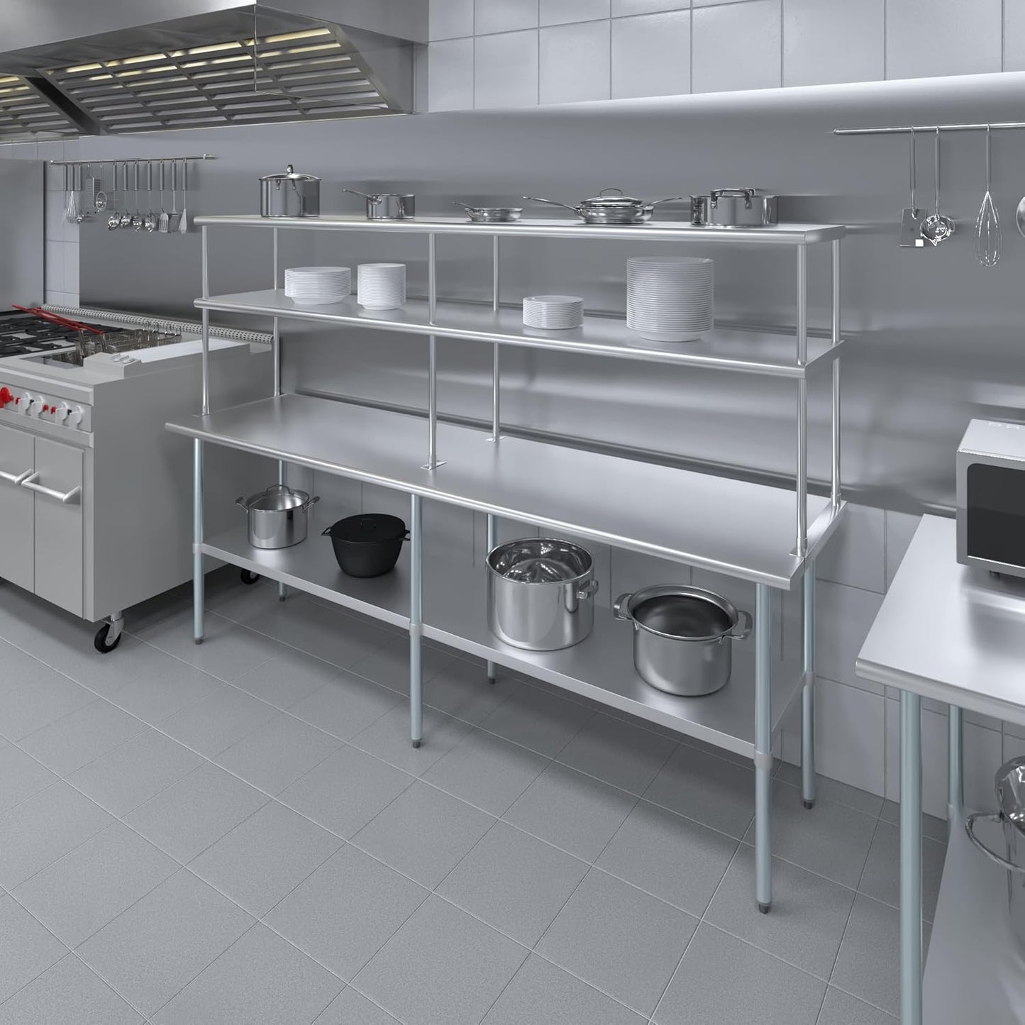 AmGood Double OverShelf Stainless Steel NSF - Many (96" Long x 18" Deep)