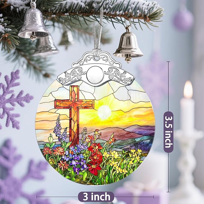 Stained Glass Cross Ornament, Religious Christmas Ornaments, Christmas Decorations for Tree, Holiday Ornament, Christian Gifts, Religious Gifts, Gift Ideas & Xmas Gift