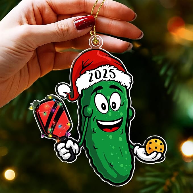 Pickleball Pickle Ornament - Ideal Christmas Pickleball Gift for Family, Funny Tree Decoration for Sport Enthusiasts, Great Stocking Stuffer, Unique for Pickleball Players