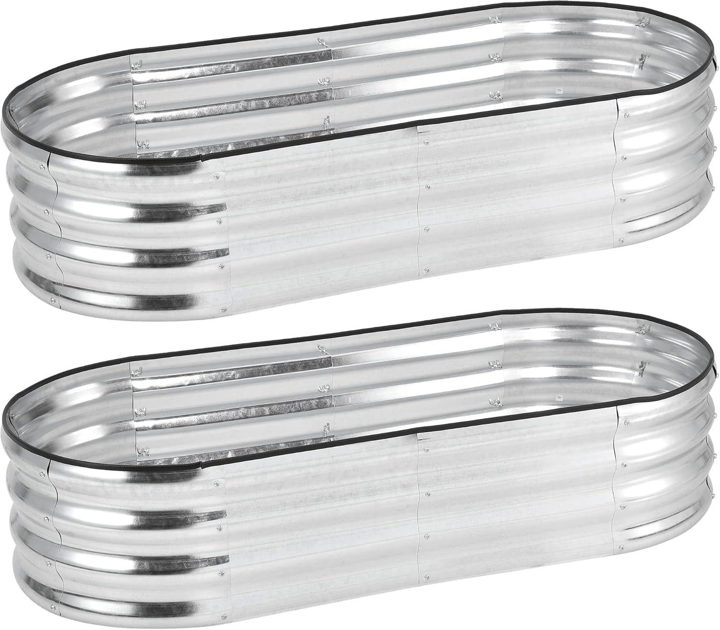 2 Pcs 4.5x2x1ft Oval Raised Garden Bed, Galvanized Raised Beds,Open-Ended Base Metal Raised Planter Beds,Planter Raised Boxes for Vegetables, Flowers,Tool-Free Asse,Rubber Edge