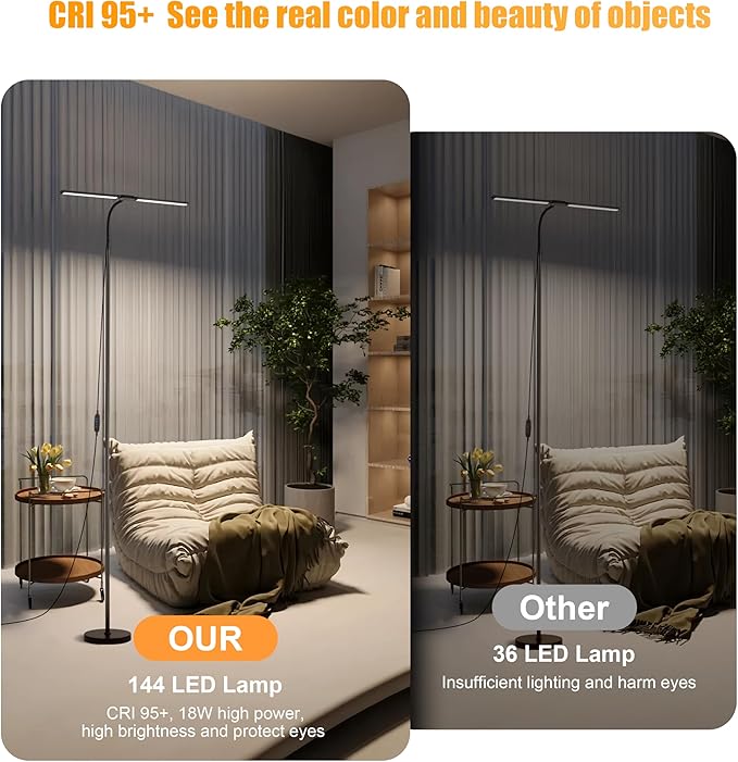LED Floor Lamp, Bright 18W Floor Lamps for Living Room, 3 Color Modes 10 Brightness, Adjustable Flexible Gooseneck and 4 detachable upright poles, USB Standing Lamp for Reading, Study, Workbench