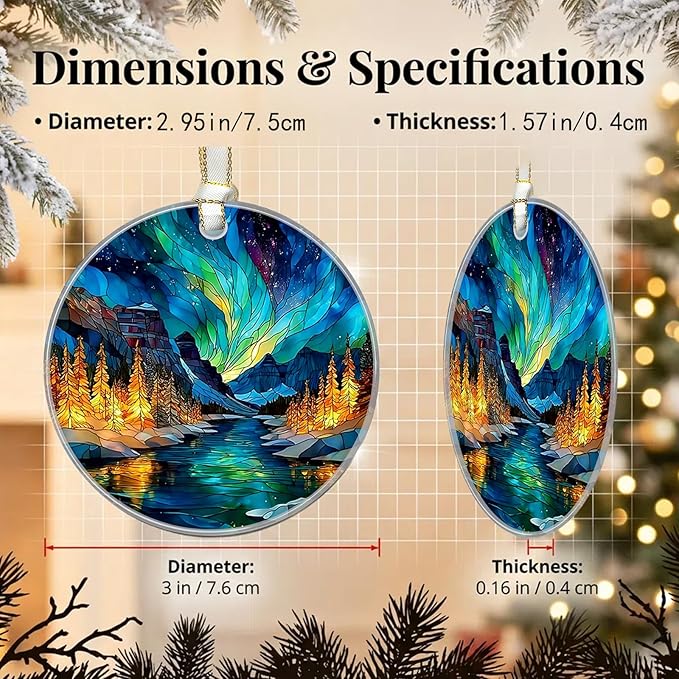 Northern Lights Christmas Ornaments 2025, Stained Glass Christmas Tree Decorations, Exchange for Women, Men, Collectible Dated Year Ornaments for Tree - Glass Hanging Ornament