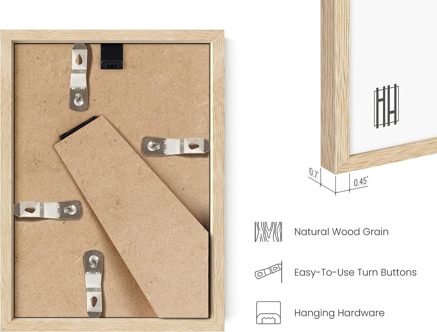 HAUS AND HUES Wood Picture Frame, 5x7 inches, Beige (Natural Oak, Poster Type, Set of 1)