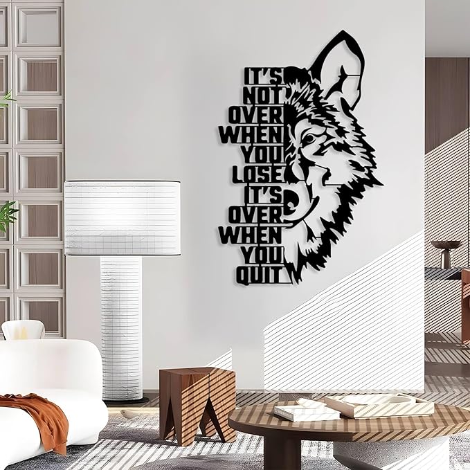Motivational Wolf Metal Wall Art, Metal Wolf Wall Decor, Metal Inspirational Wall Art, Wolf Sculpture, Positive Quotes Wall Decor, Success Wall Art, Wall Decor Living Room Office (White, 53"x35" | 135x88cm)