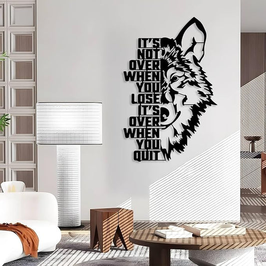 Motivational Wolf Metal Wall Art, Metal Wolf Wall Decor, Metal Inspirational Wall Art, Wolf Sculpture, Positive Quotes Wall Decor, Success Wall Art, Wall Decor Living Room Office (Black, 53"x35" | 135x88cm)