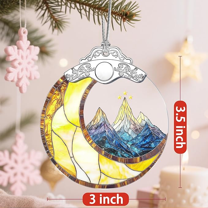 Moon & Mountain Christmas Ornament – Christmas Tree Ornament & Holiday Decor, Gifts for Nature Lover, Holiday & Xmas Gift