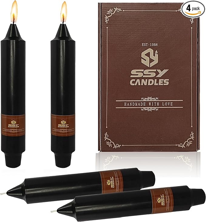 7 Inch Short Taper Candles Candle SticksHandmade Unscented Set of 4 Smokeless Dripless Candlesticks Tapered Candle for Wedding Home Decoration(Black)