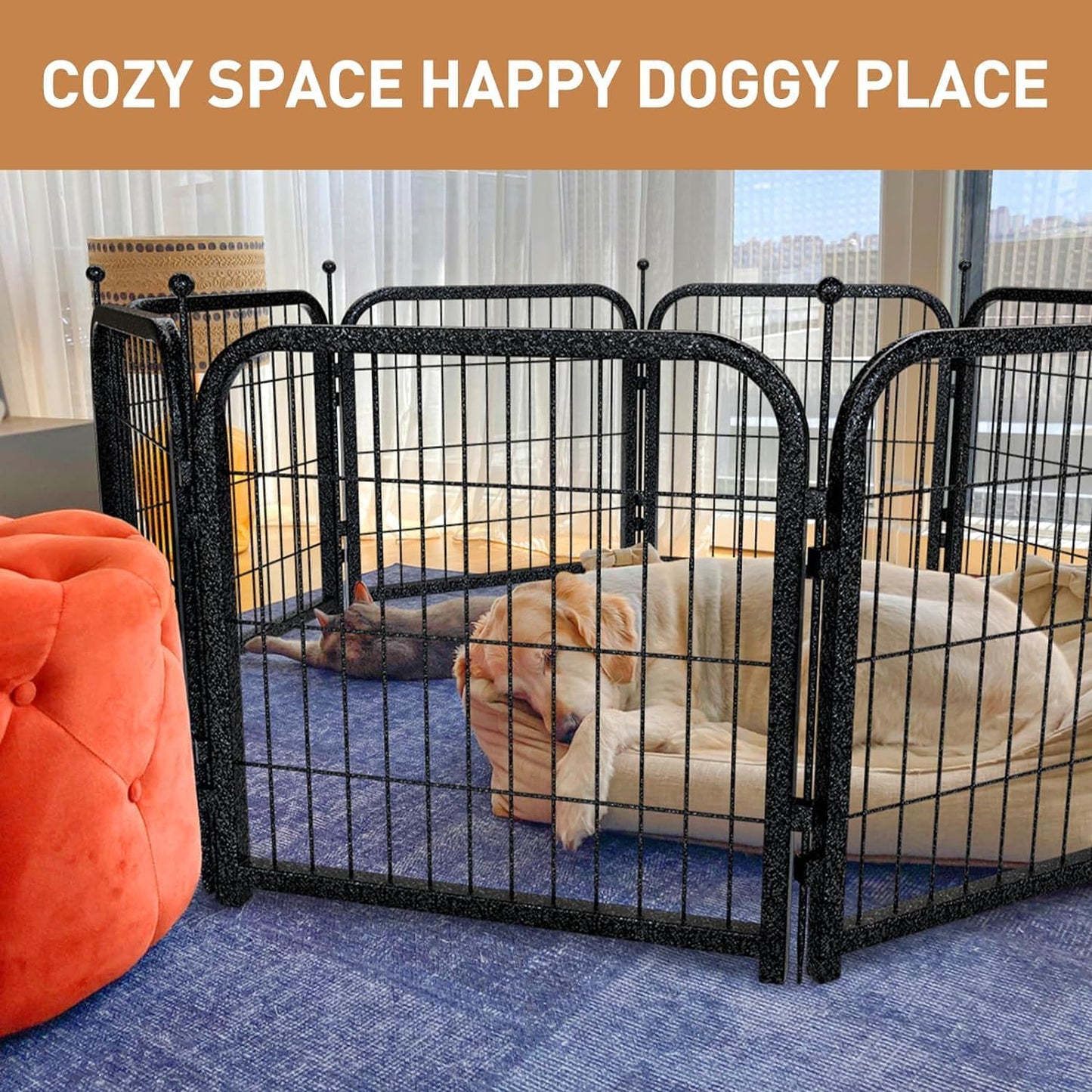 Metal Dog Playpen, 24 Inch Height 32 Panels, Ideal Dog Fence for Large/Medium/Small Dogs Indoor & Outdoor Bliss, Perfect Dog Pen for Camping, Yard, and RV | Black-Silver