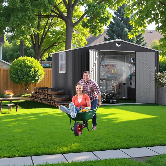 10x8 FT Metal Storage Shed with Window,Outdoor Storage Building,Large Backyard Sheds,Waterproof Outside Storage Sheds