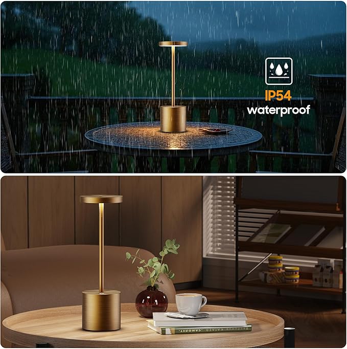 Cordless Table Lamps Rechargeable - Outdoor Portable LED Table Light 5000mAh Battery Operated Lamp 3 Color Stepless Dimming with Memory Function for Restaurant Dining Patio 2Pack Bronze