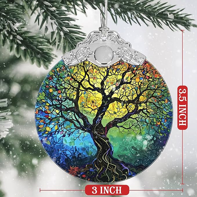 Christmas Decorations Ornaments, Stained Glass Ornament, Christmas Tree Ornaments, 2025 Gift Ornament, Xmas Gift for Friend Family Coworker - Tree of Life