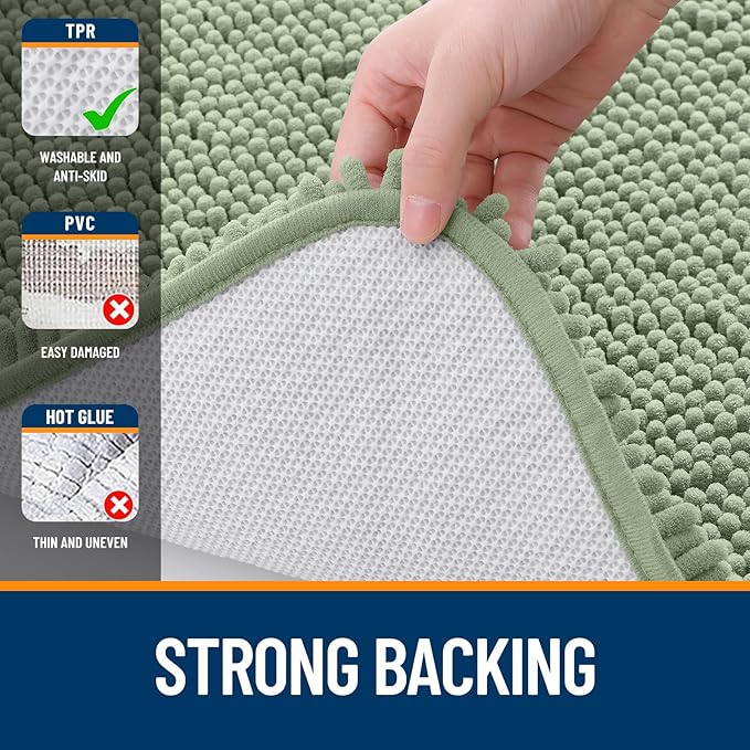 OLANLY Bathroom Rugs 45x27, Extra Soft Absorbent Chenille Bath Rugs, Rubber Backing Quick Dry, Machine Washable Bath Mats for Bathroom Floor, Tub and Shower, Home Decor Accessories, Sage Green